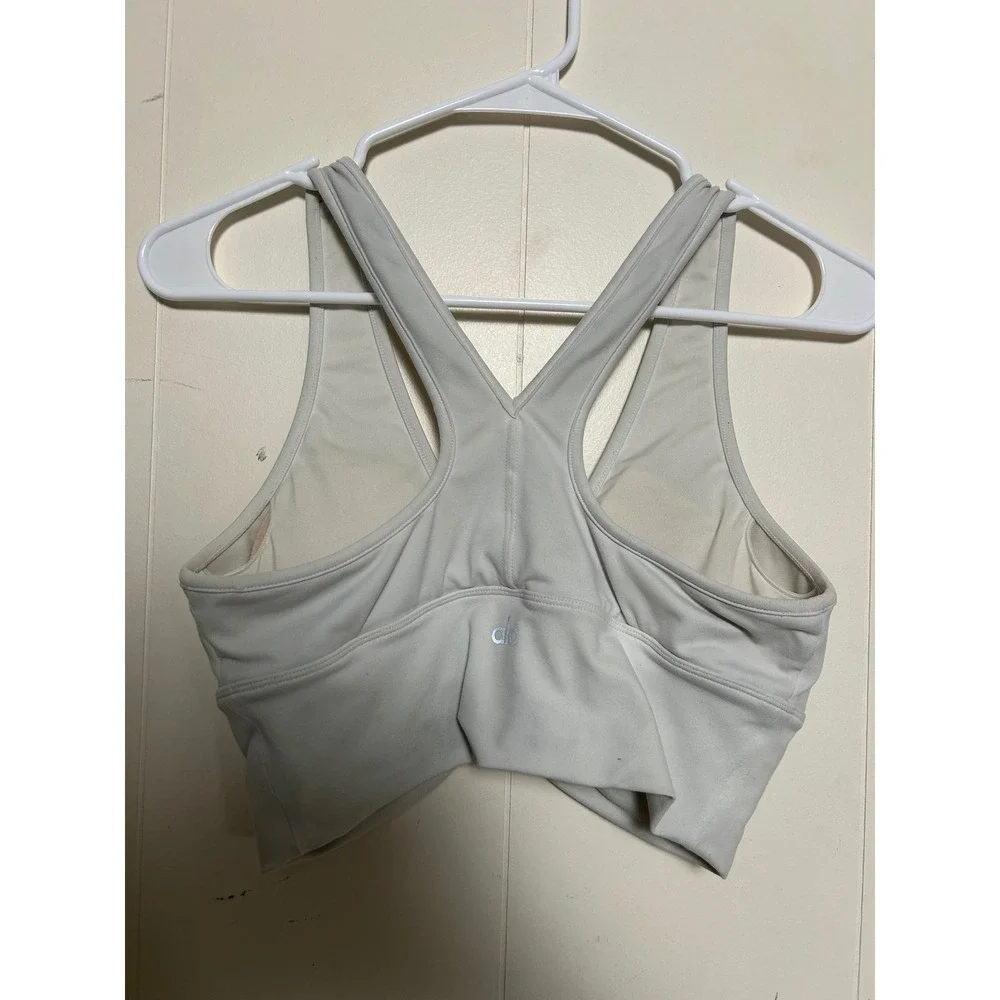 Alo Yoga Wild Thing Bra Airlift Ruched V-Neck Racerback Bone White Womens Medium